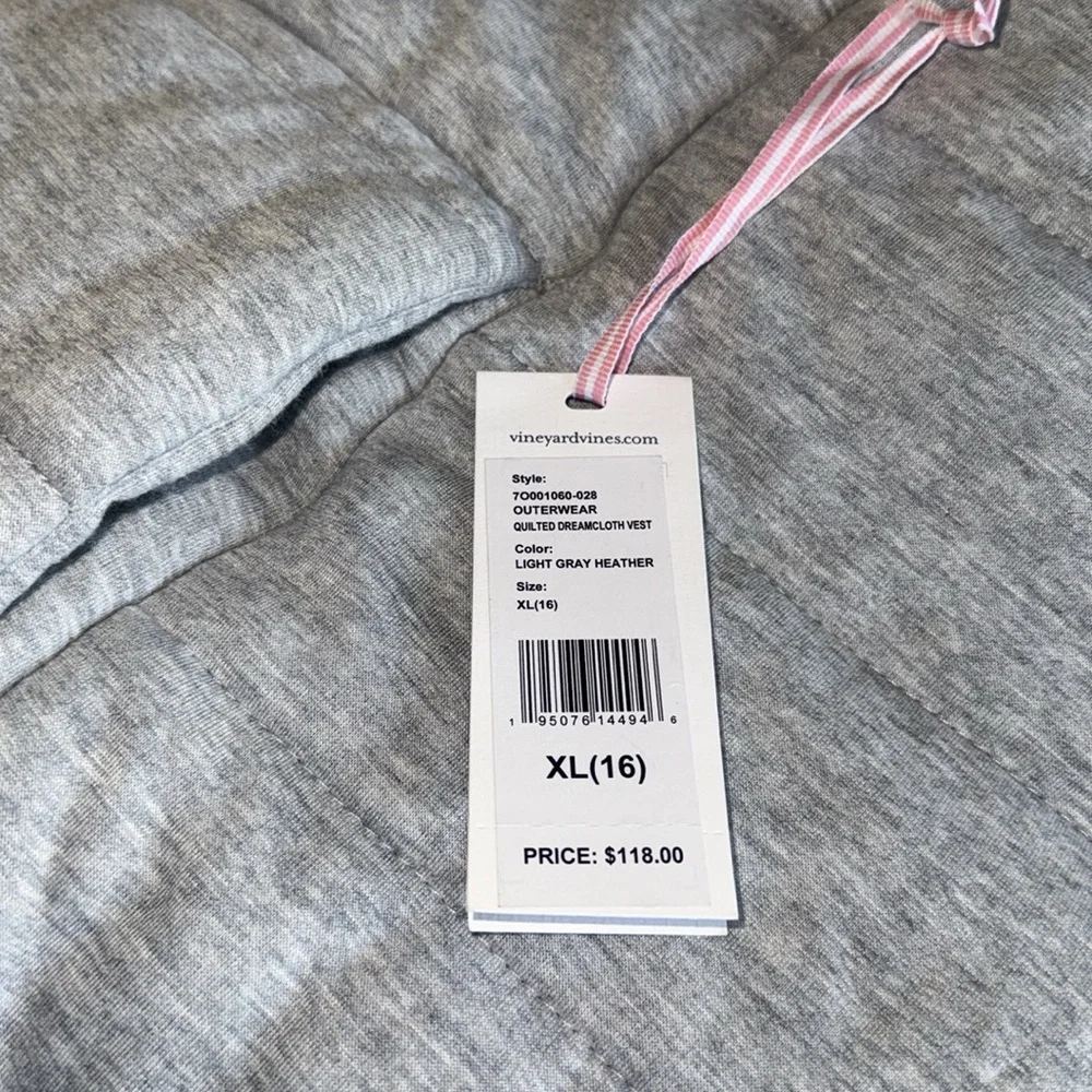 NWT Vineyard Vines Gray Girls Soft Cody Jersey Zip Vest W/Sherpa Collar XL (16)